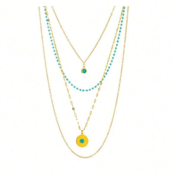 Elegant Gold and Turquoise Layered Necklace A1479 - Picture 1 of 5